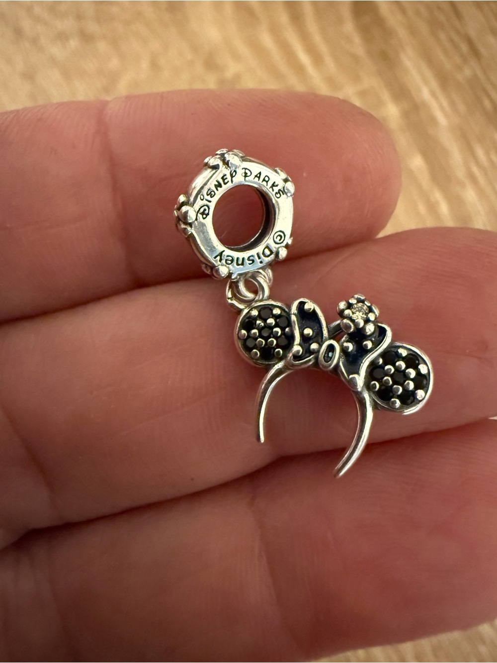 Disney Silver Minnie Mouse Ear Headband Dangle Charm with Black Accents